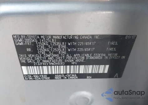 2017 Toyota Rav4 Le из США, поврежденный, VIN 2T3ZFREV1HW346063